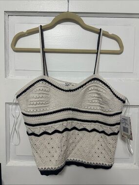 Pink Republic Ivory Crocheted Knit Camisole with Black Trim